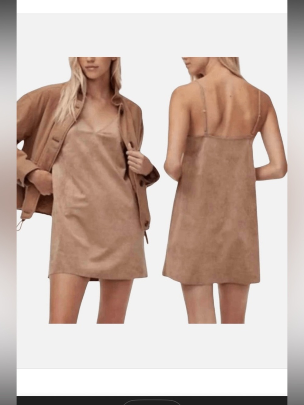 Aritzia Wilfred Free women's Vivienne camel suede sleeveless mini summer dress S